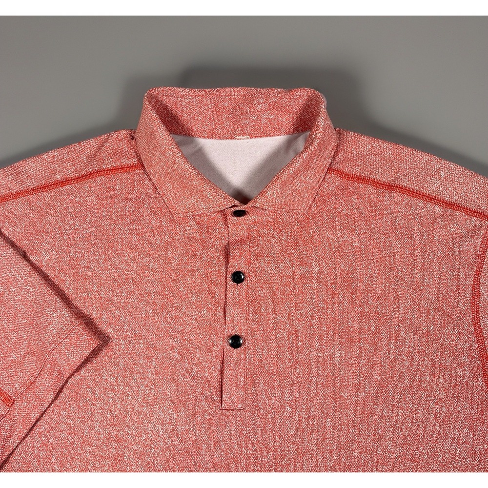 Lululemon Mens Large Evolution Polo Shirt Heathered Coral Orange Short Sleeve L